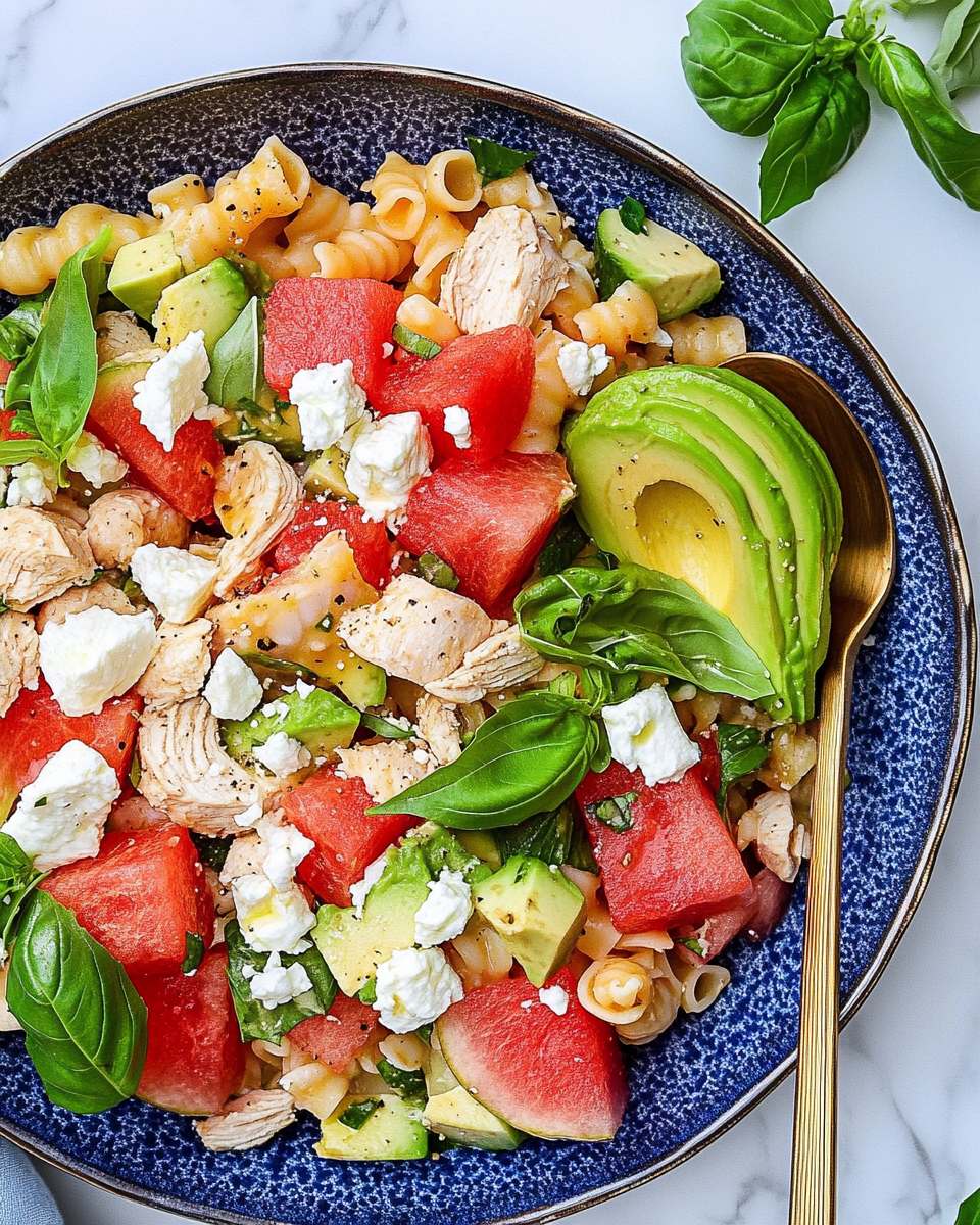 Blixtsnabb sommarmat – pastasallad med kyckling och vattenmelon